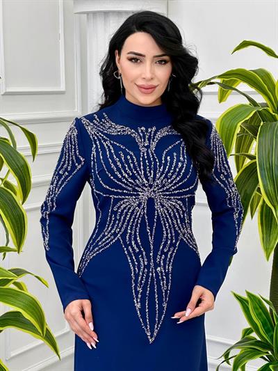Taş İşleme Krep Elbise 24y006 T-24 Saks