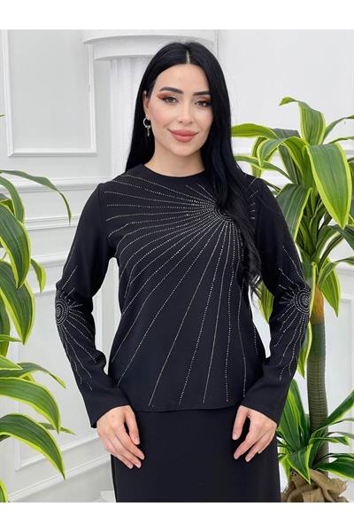Taş İşleme Merserize Bluz 325 Siyah