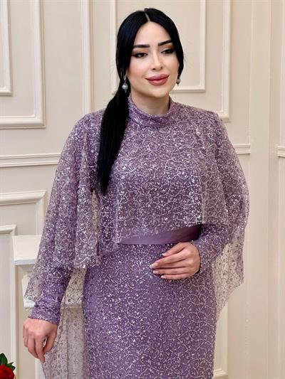Taş İşleme Seyyar Pelerin Abiye  17010 A-25 Leylak
