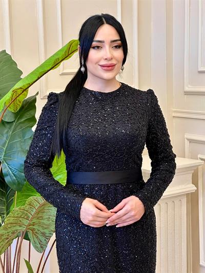 Taş İşleme Seyyar Pelerin Abiye  17010 A-25 Siyah