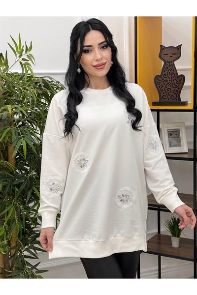 Taş İşleme Sweat 10225 Ekru