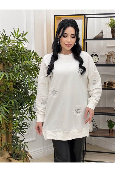 Taş İşleme Sweat 10225 Ekru