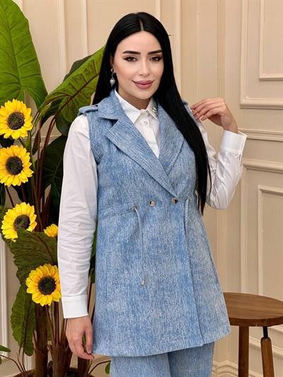 Taş İşleme Yelekli Kot Takım 5502 Açık Kot
