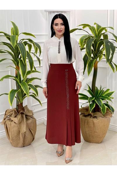 Taşlı Kalem Etek 601-Kiremit