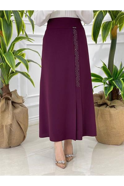 Taşlı Kalem Etek 601-Mürdüm