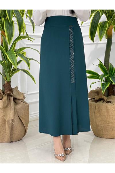 Taşlı Kalem Etek 601-Zümrüt Yeşil