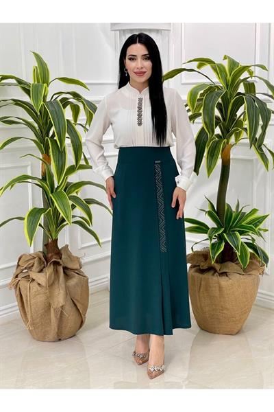 Taşlı Kalem Etek 601-Zümrüt Yeşil