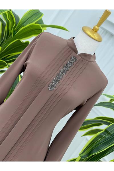 Taşlı Kısa Gömlek 769-Kahverengi