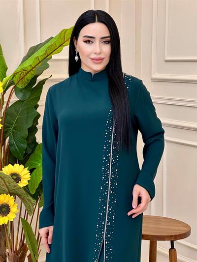 Taşlı Yırtmaç Detay ikili Takım 1028 t025 Zümrüt Yeşil