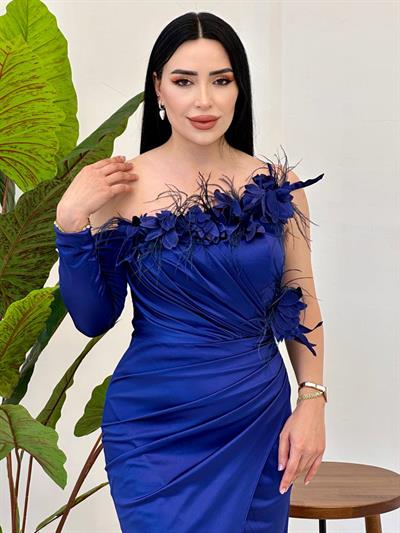 Tek Kol Saten Abiye 4832 Lacivert