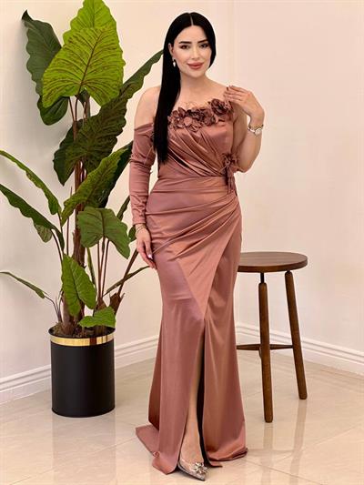 Tek Kol Saten Abiye 4832 Taba