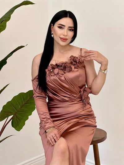 Tek Kol Saten Abiye 4832 Taba