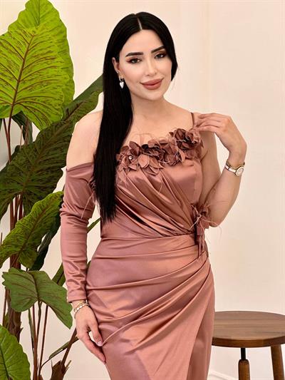 Tek Kol Saten Abiye 4832 Taba