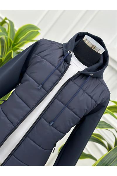 Tek Nakış Kapişonlu Mont 7135 Lacivert