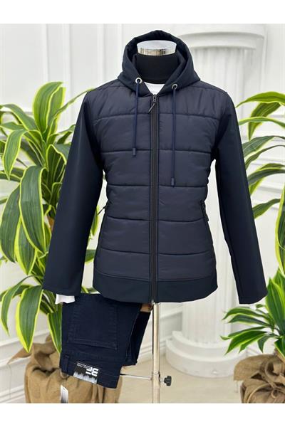 Tek Nakış Kapişonlu Mont 7135 Lacivert