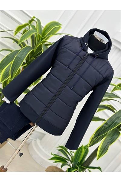 Tek Nakış Kapişonlu Mont 7135 Lacivert