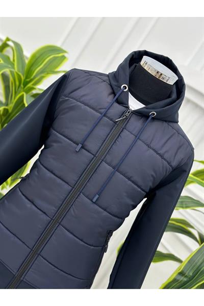 Tek Nakış Kapişonlu Mont 7135 Lacivert