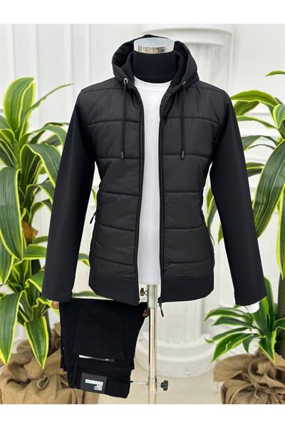 Tek Nakış Kapişonlu Mont 7135 Siyah