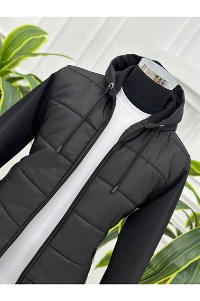 Tek Nakış Kapişonlu Mont 7135 Siyah