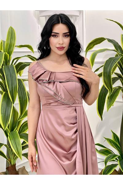 Tek Omuz Saten Abiye 2458 Purdra