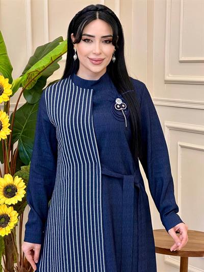 Tek Taraf Çizgili Bağlama Tunik 7099 T025 Kot