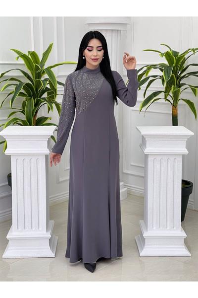 Tek Taraf İşleme Elbise 5104 Gri