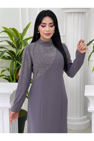 Tek Taraf İşleme Elbise 5104 Gri