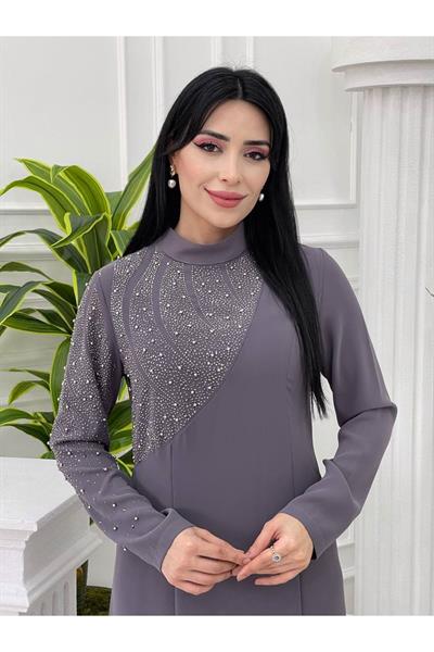 Tek Taraf İşleme Elbise 5104 Gri