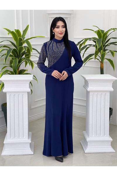 Tek Taraf İşleme Elbise 5104 Saks