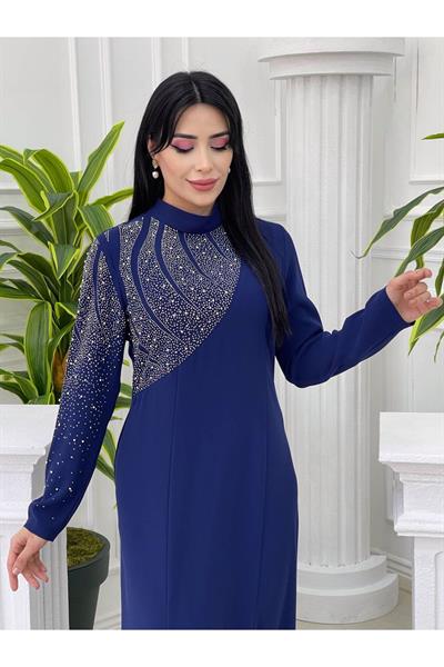Tek Taraf İşleme Elbise 5104 Saks