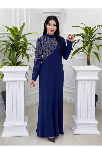 Tek Taraf İşleme Elbise 5104 Saks