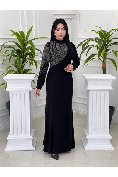 Tek Taraf İşleme Elbise 5104 Siyah