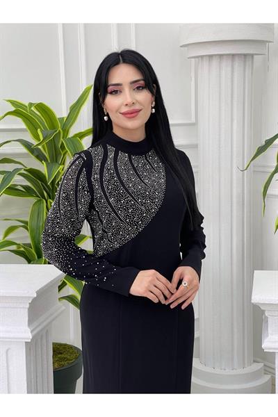 Tek Taraf İşleme Elbise 5104 Siyah