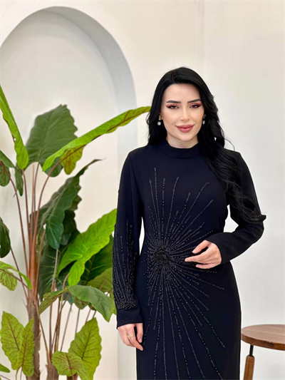 Tek Taraf İşleme Suzanna Elbise 115 T-26 Siyah