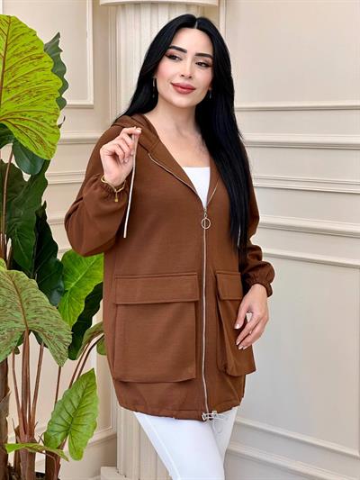 Torba Cep Fermuarlı Ceket 140012 t-24 Kahverengi