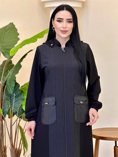 Torba Cep Kapişonlu Manto 3575 T-25 Siyah