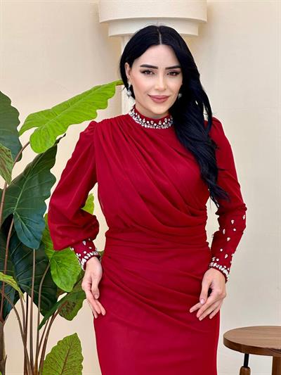 Tül Büzgülü Abiye 5446 T-25 Bordo