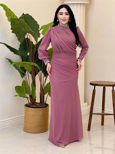 Tül Büzgülü Abiye 5446 T-25 Rose