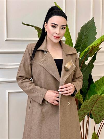Tüy Broş Çift Düğme Kaşe Kaban 5080 t-24 Vizon
