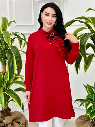 Tüy Broşlu Tunik 6374 T-24 Kırmızı