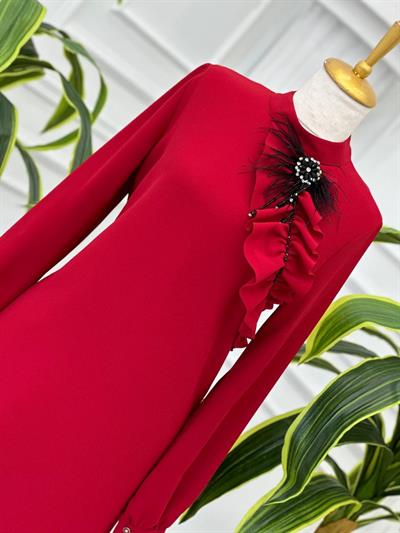 Tüy Broşlu Tunik 6374 T-24 Kırmızı