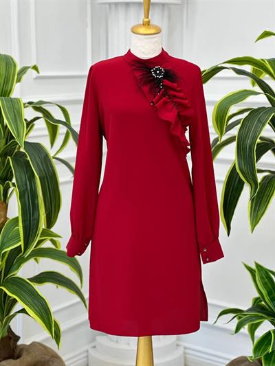 Tüy Broşlu Tunik 6374 T-24 Kırmızı