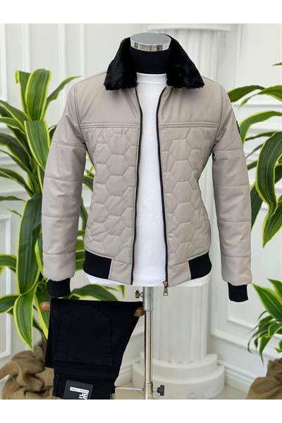 Tüylü Deri Mont 1122 Krem