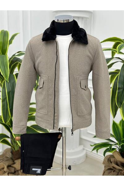 Tüylü Kaşe Mont 1222-Bej