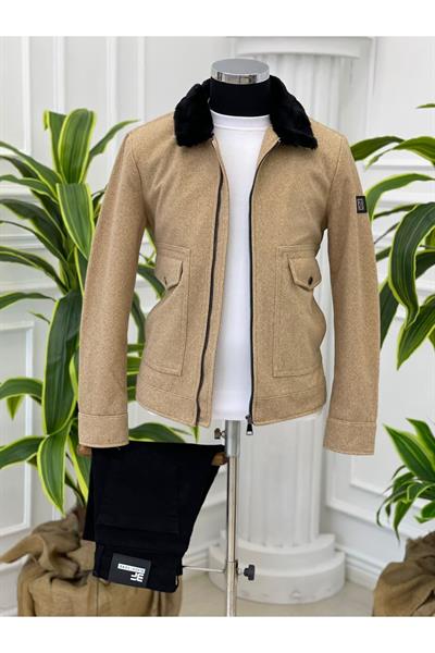 Tüylü Kaşe Mont 1222 Taba