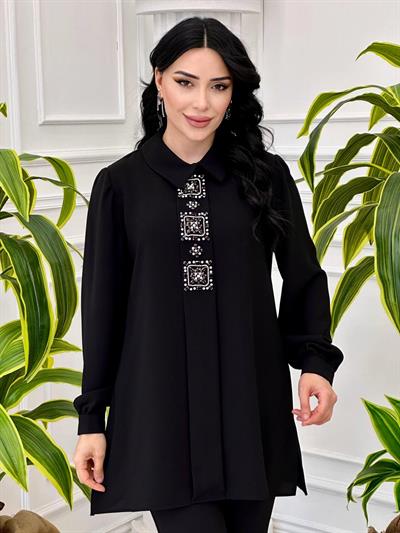 Üç Kare Taş Tunik 2002 T-24 Siyah