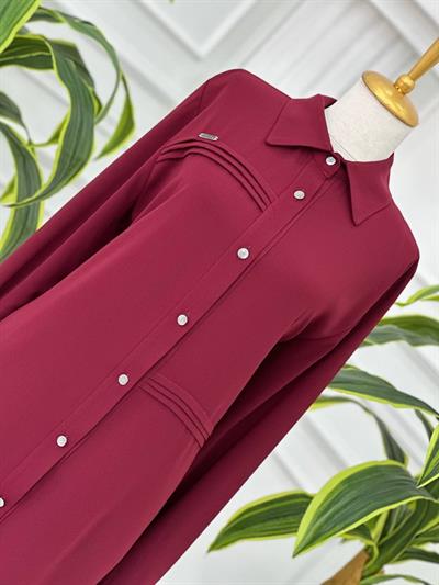 Üç Pile Düğmeli Tunik 881 T-24 Bordo