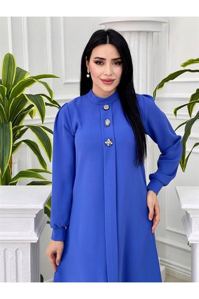 Üç Taş Kemerli Elbise 1260 Mavi