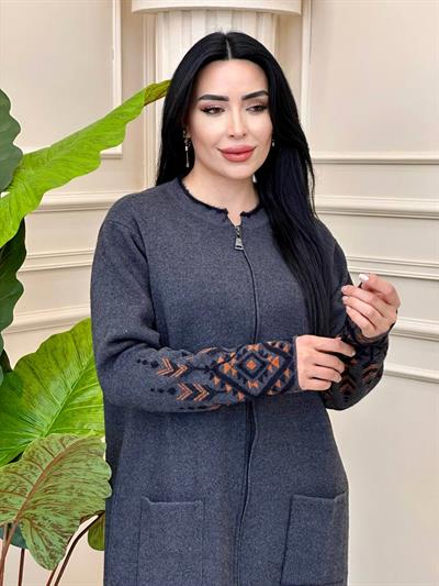 Üçgen Desen Hırka 23 Gri