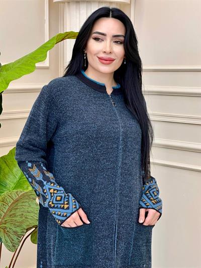 Üçgen Desen Hırka 23 Mavi Taba